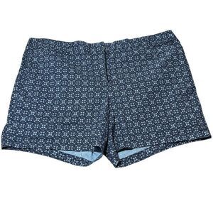 Womens Lands End Size 24W Blue Geometric Floral Print Mid Rise Bermuda Shorts